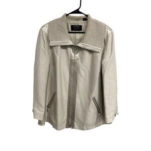 Dana Buchman Womens Beige Jacket With Zip Front Ribbed Collar Size 18